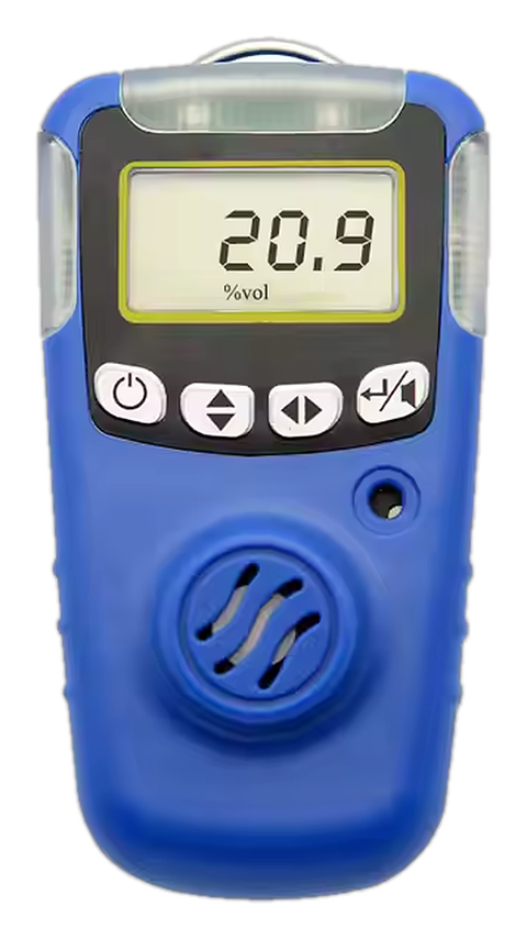 Portable personal oxygen monitor reading 20.9 % vol, supplied by Pioneer