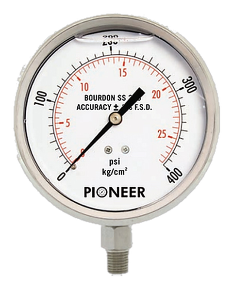 Pioneer weatherproof stainless steel pressure gauge with psi and kg/cm² dial